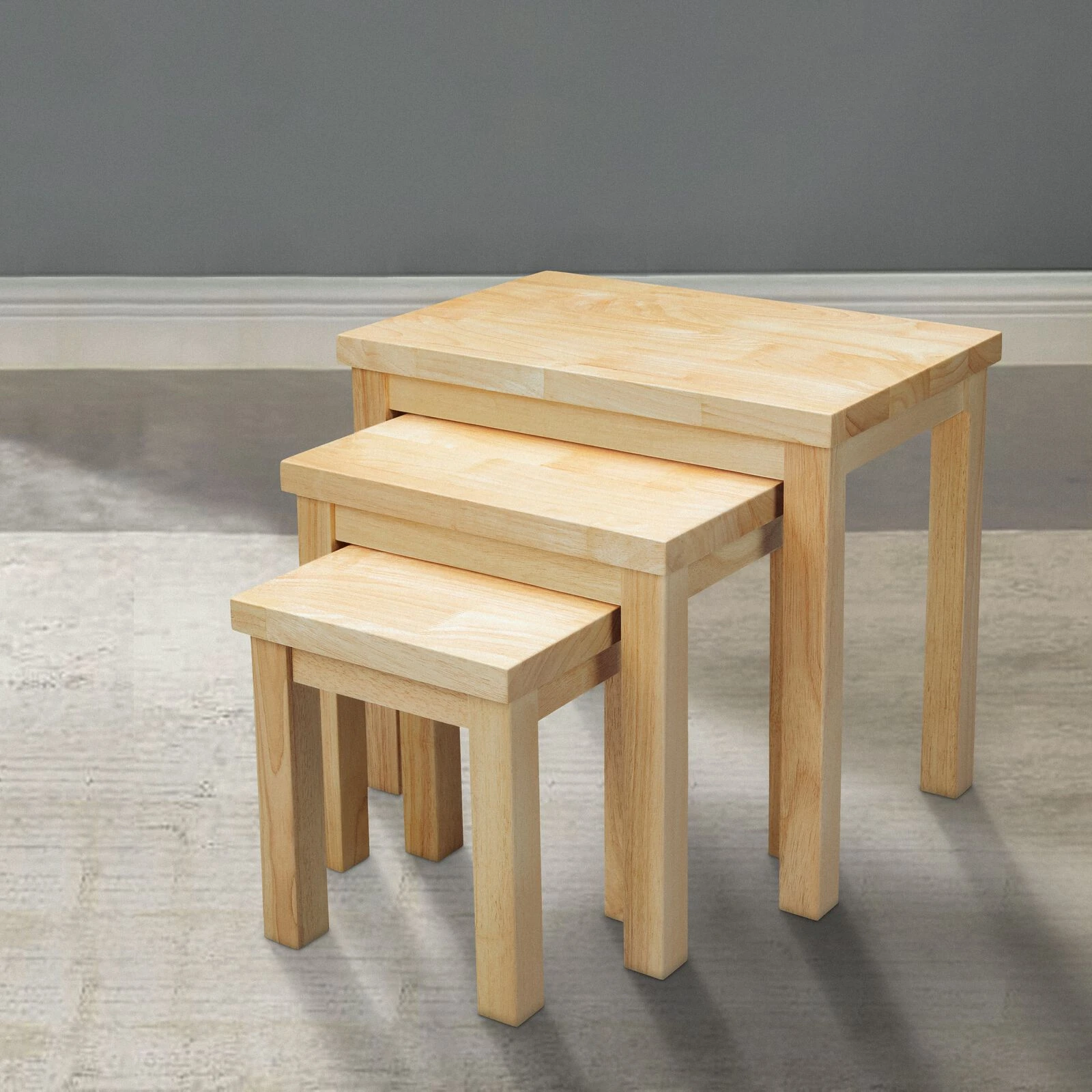 19, 16, 13 Inch Rectangular 3 Piece Nesting End Side Table Set, Rubberwood, Natural Brown- Benzara 9 19, 16, 13 Inch Rectangular 3 Piece Nesting End Side Table Set, Rubberwood, Natural Brown- Benzara - Image 7