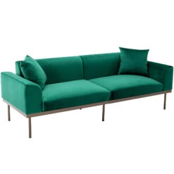 Modern Velvet Sofa With Metal Legs, Loveseat Sofa Couch With Two Pillows For Living Room And Bedroom, Green