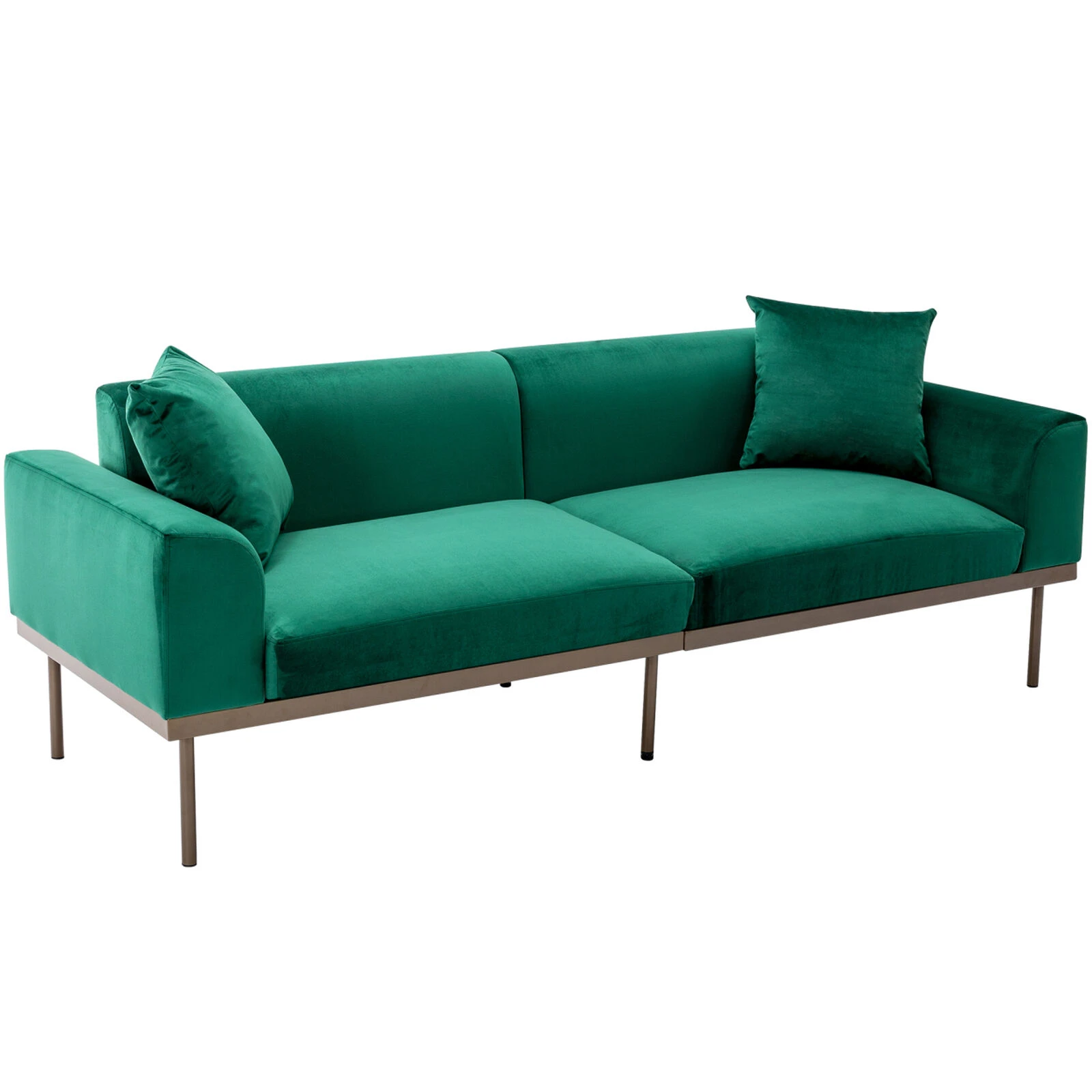 Modern Velvet Sofa With Metal Legs, Loveseat Sofa Couch With Two Pillows For Living Room And Bedroom, Green 3 Modern Velvet Sofa With Metal Legs, Loveseat Sofa Couch With Two Pillows For Living Room And Bedroom, Green