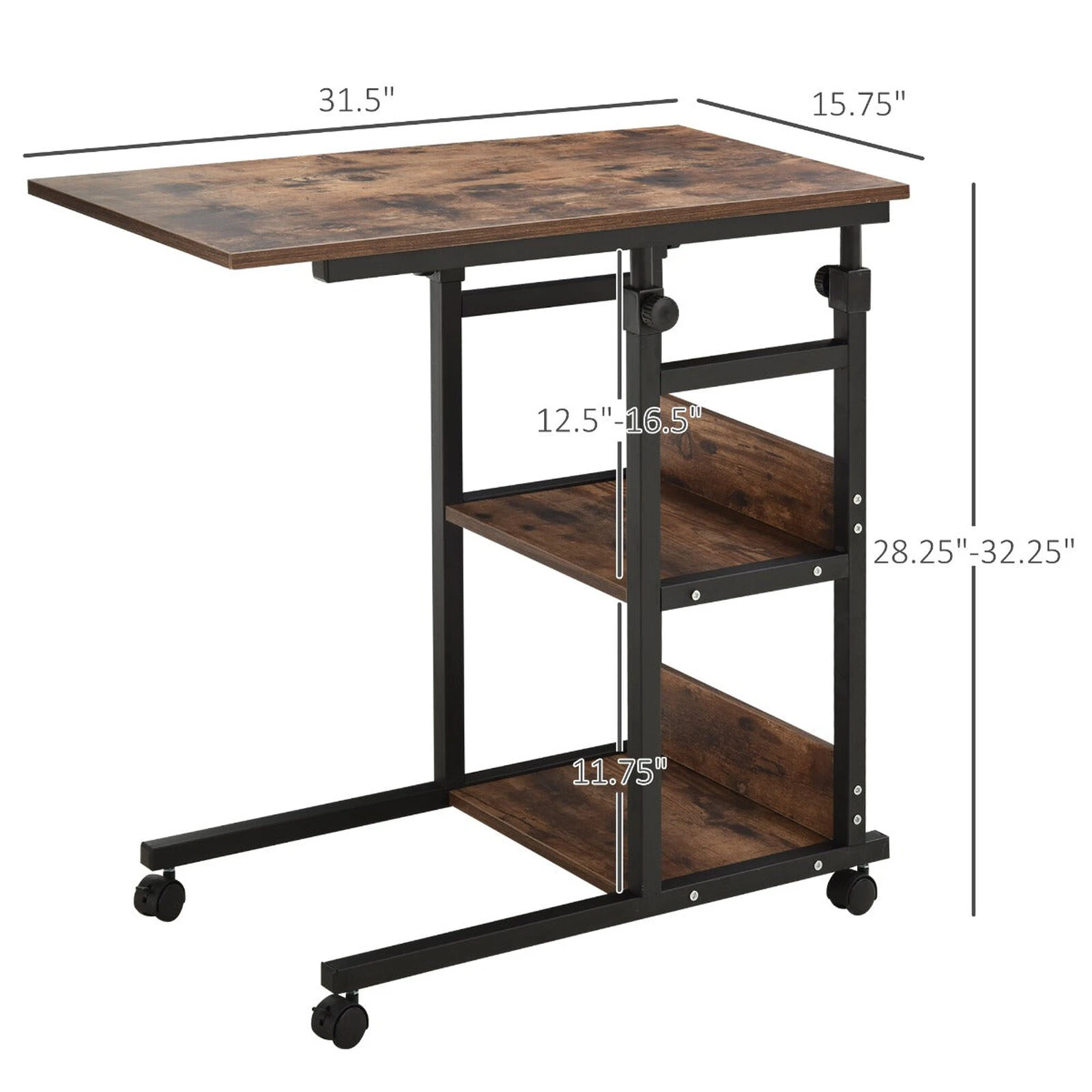 Industrial Style C-Shaped Mobile Sofa Bed Side Table Adjust Height 3-Tier Nightstand Home Cart W/ Casters Brake 5 Industrial Style C-Shaped Mobile Sofa Bed Side Table Adjust Height 3-Tier Nightstand Home Cart W/ Casters Brake - Image 3