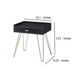 23.5 Inches 1 Drawer End Table With Hairpin Legs, Black And Copper-Benzara -Olsberg shop 9c0494eb88924369a36cf8ce5d9f4941