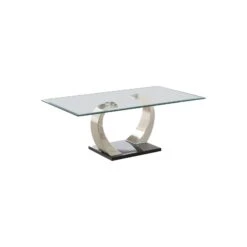 Floating Glass Top Coffee Table With Metal Support, Clear And Silver-Benzara