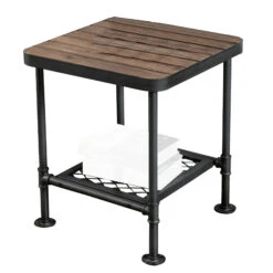 End Table With Plank Top And Mesh Shelf, Brown And Gray- Benzara