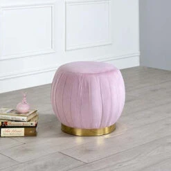 Round Ottoman With Gold Base In Pink -Olsberg shop 9f9e5a4088ad4c2caebd9c951a6d66e3