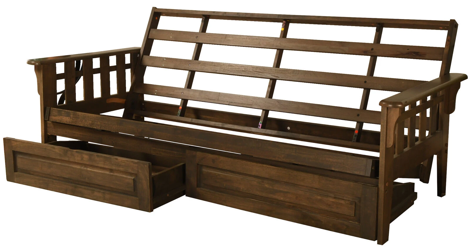 Tucson Futon In Rustic Walnut Finish With Storage Drawers And Suede Gray Mattress 5 Tucson Futon In Rustic Walnut Finish With Storage Drawers And Suede Gray Mattress - Image 3