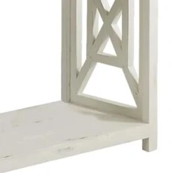 Solid Wood Sofa Console Table With X Shape Side Panels, White And Brown-Benzara -Olsberg shop a16252e7bbd84e29bb65049f047e6574