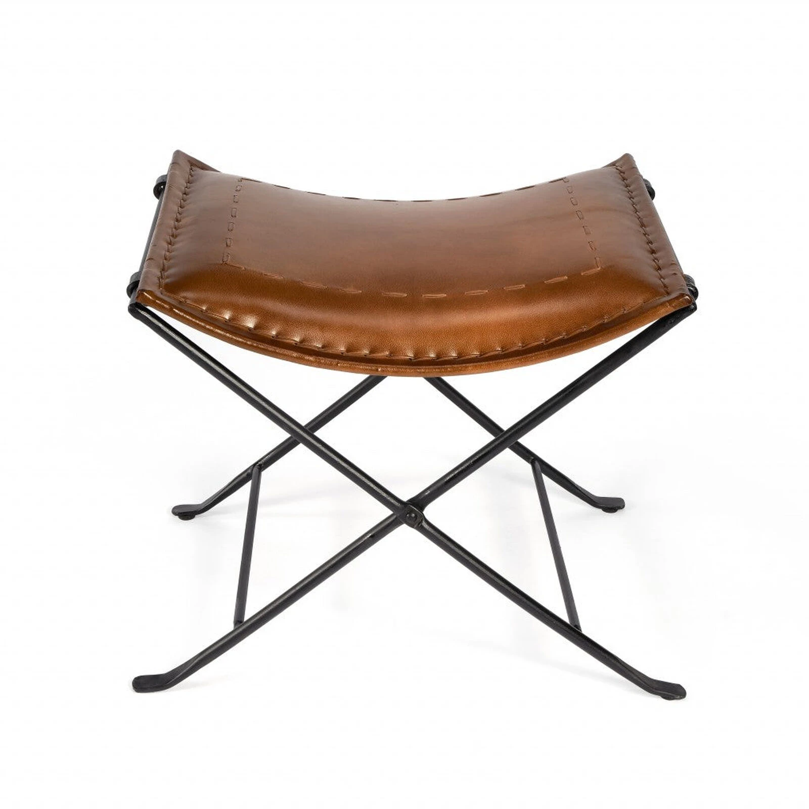 Homezia Foldable Brown Leather Stool 6 Homezia Foldable Brown Leather Stool - Image 4