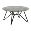 Dexi 36 Inch Coffee Table, Round Top, Geometric Metal Base, Cement Gray-Benzara 1 Dexi 36 Inch Coffee Table, Round Top, Geometric Metal Base, Cement Gray-Benzara -Olsberg shop a1a0464f28f14061a257ec24b62d76e9