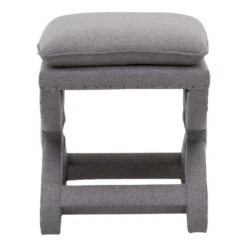 23 Inch Fabric Upholstered Ottoman, Plush Cushioned, Curved X Frame, Gray-Benzara -Olsberg shop a284c9174f474d03b1b3bece7b313e9f
