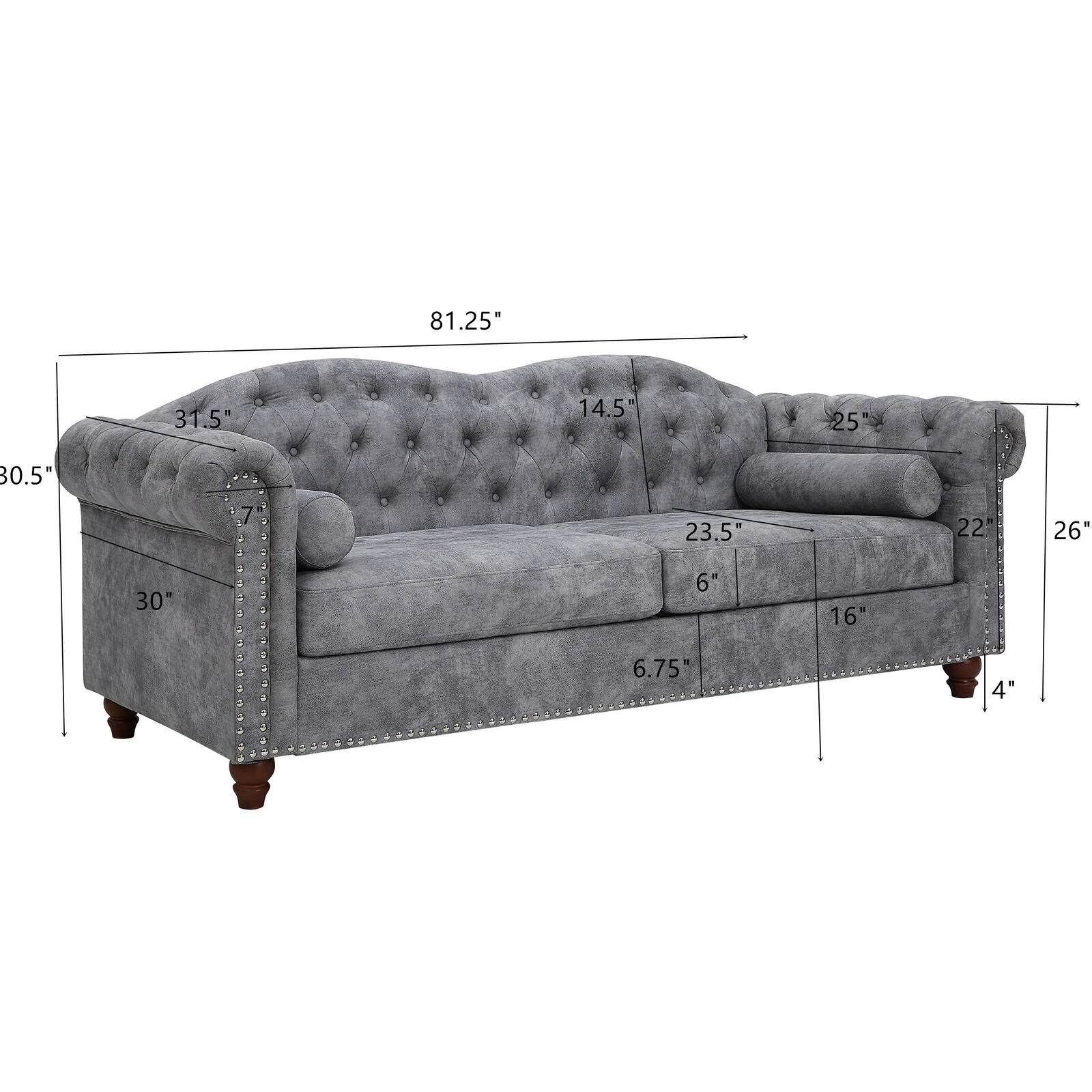 Classic Traditional Living Room Upholstered Sofa With High-tech Fabric Surface/ Chesterfield Tufted Fabric Sofa Couch, Large-Grey 6 Classic Traditional Living Room Upholstered Sofa With High-tech Fabric Surface/ Chesterfield Tufted Fabric Sofa Couch, Large-Grey - Image 4
