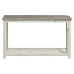 Solid Wood Sofa Console Table With X Shape Side Panels, White And Brown-Benzara -Olsberg shop a5223adc3aed47bc829825f4f5001f98
