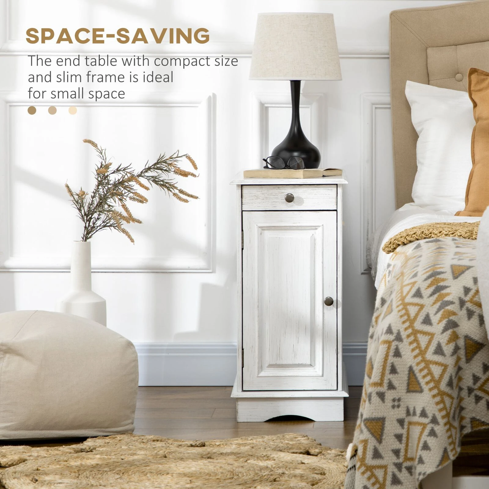 Flip Top End Side Table With Storage Drawer And Cabinet, 11.5" X 24" X 24.25", White 6 Flip Top End Side Table With Storage Drawer And Cabinet, 11.5" X 24" X 24.25", White - Image 4