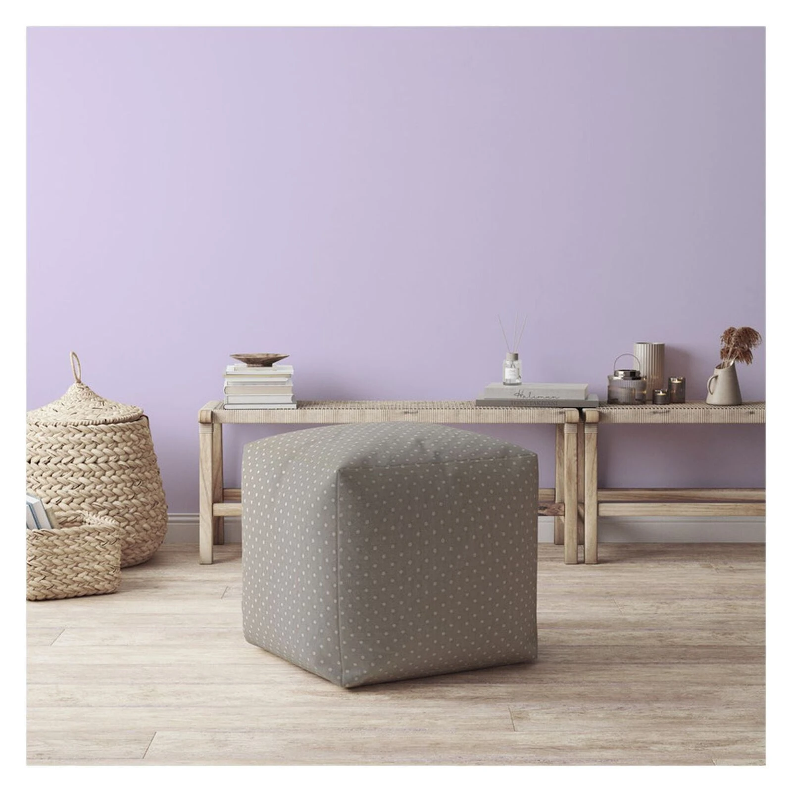 Homezia 17" Grey Cotton Polka Dots Pouf Ottoman 4 Homezia 17" Grey Cotton Polka Dots Pouf Ottoman - Image 2