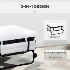 Portable Folding Bed, Single Guest Bed Convertible Sleeper Ottoman With Wheels, Mattress For Bedroom & Office, White 12 Portable Folding Bed, Single Guest Bed Convertible Sleeper Ottoman With Wheels, Mattress For Bedroom & Office, White -Olsberg shop a5963519d9ee4e59aff48f014e6cb5dd