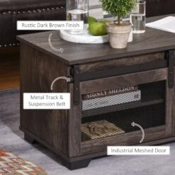 Farmhouse Coffee Table With Sliding Mesh Barn Door, Storage Cabinet, And Adjustable Shelves For Living Room, Dark Brown 12 Farmhouse Coffee Table With Sliding Mesh Barn Door, Storage Cabinet, And Adjustable Shelves For Living Room, Dark Brown -Olsberg shop a5e10046ceb442238bf2b06ad6711d78