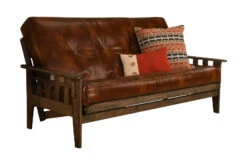 Tucson Futon In Rustic Walnut Finish With Saddle Brown Mattress