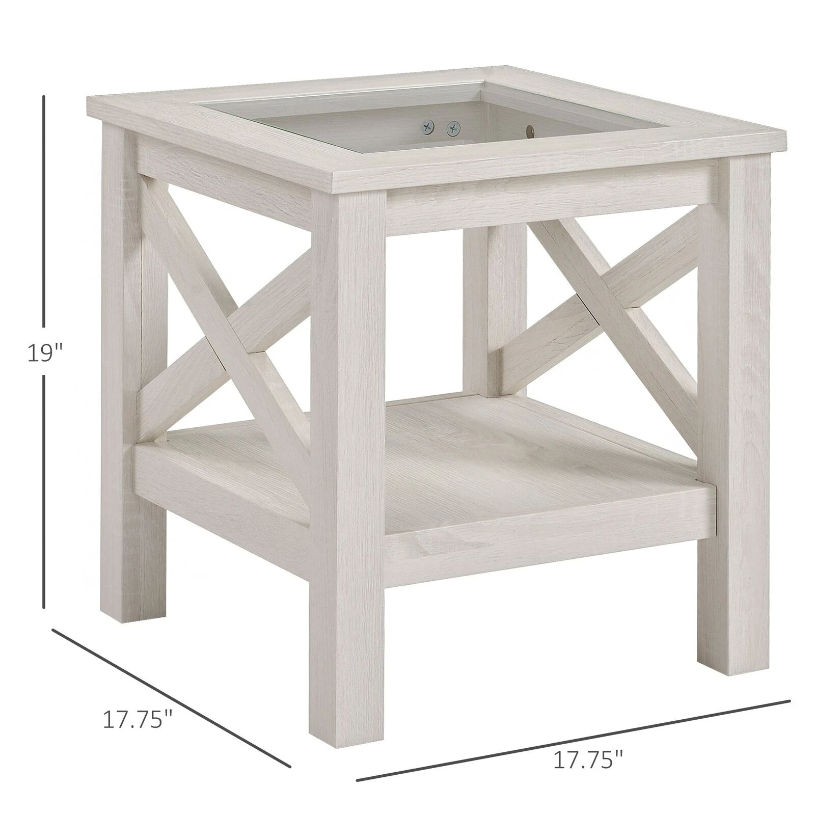 Farmhouse End Table, Sofa Side Table With Tempered Glass Top, Coffee Table With Underneath Storage Shelf For Living Room, Bedroom, White Oak 5 Farmhouse End Table, Sofa Side Table With Tempered Glass Top, Coffee Table With Underneath Storage Shelf For Living Room, Bedroom, White Oak - Image 3