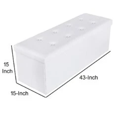Rectangular Button Tufted Leatherette Storage Ottoman Bench, White-Benzara 11 Rectangular Button Tufted Leatherette Storage Ottoman Bench, White-Benzara -Olsberg shop a701eeb81f0341919d672eb71edb65b1