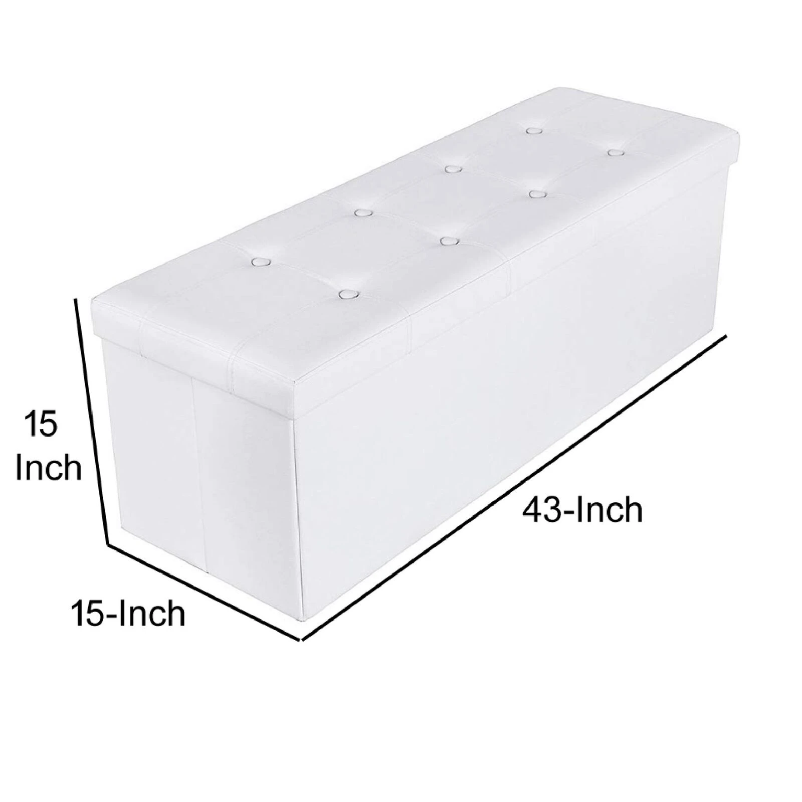 Rectangular Button Tufted Leatherette Storage Ottoman Bench, White-Benzara 7 Rectangular Button Tufted Leatherette Storage Ottoman Bench, White-Benzara - Image 5