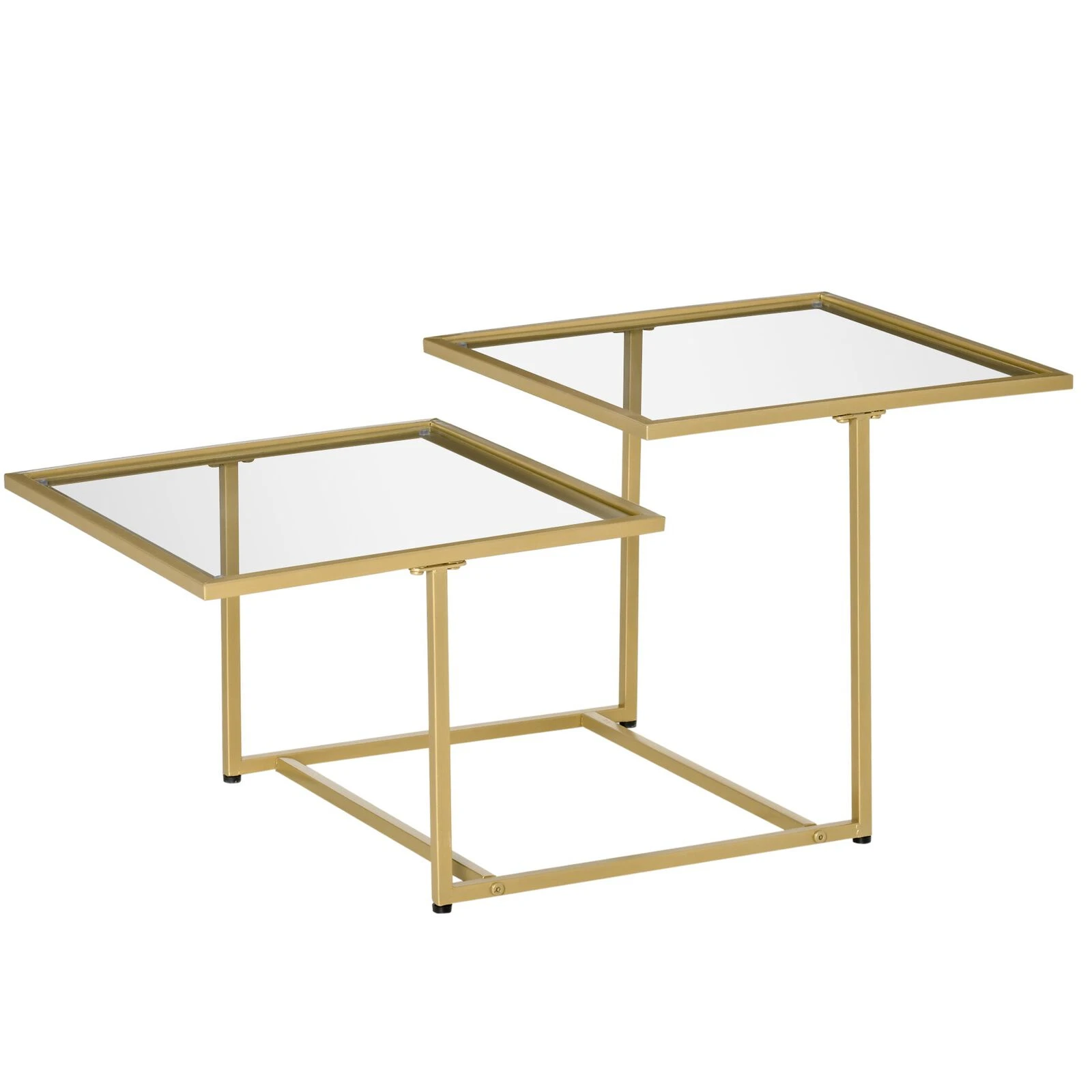Gold Side Table Small Coffee Table Glass Coffee Table With Double Tabletops, Tempered Glass And Metal Framework For Living Room, Gold/Clear 3 Gold Side Table Small Coffee Table Glass Coffee Table With Double Tabletops, Tempered Glass And Metal Framework For Living Room, Gold/Clear
