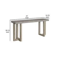 Lizi 67 Inch Sofa Console Table, Hand Applied Faux Concrete Finish, Gray-Benzara -Olsberg shop a8b30716cccd421f83569137db05b726