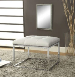 Contemporary Metal Base Ottoman, White -Olsberg shop a8ca1c02ddf541f19e7e801507e37ca9