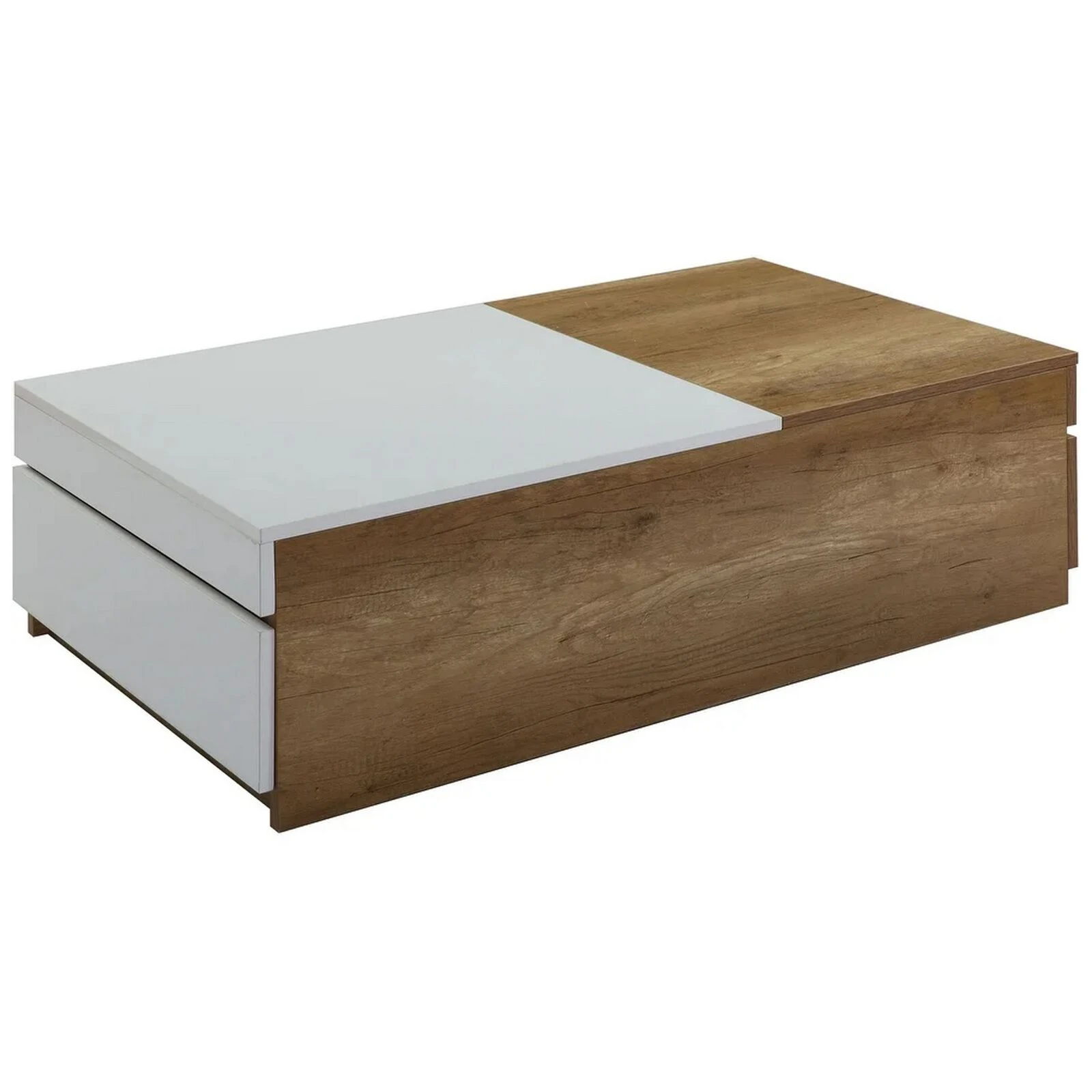 49 Inch Wood Coffee Table, Extendable Top, 2 Drawers, Walnut, White-Benzara 3 49 Inch Wood Coffee Table, Extendable Top, 2 Drawers, Walnut, White-Benzara