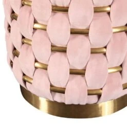 Reno 19 Inch Modern Ottoman, Woven Accents, Hoop Frame, Velvet, Pink-Benzara -Olsberg shop a9ec6de806314a1598537cb97f0d2f9e