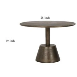 Ley 28 Inch Aluminum Side End Table, Round Top, Pedestal Base, Bronze-Benzara -Olsberg shop aa1de57b4cb44e3e9a3ce934f40e63f3