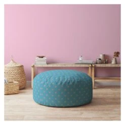 Homezia 24" Blue And Grey Round Polka Dots Ottoman 8 Homezia 24" Blue And Grey Round Polka Dots Ottoman -Olsberg shop aa7c5e7b6d9e41638e19d1e6426958dd