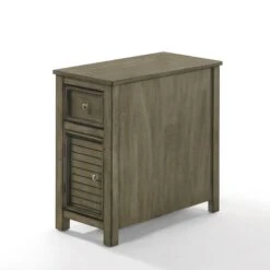 Dane 24 Inch Side End Table, Shutter Style Door Cabinet, Warm Gray Finish-Benzara