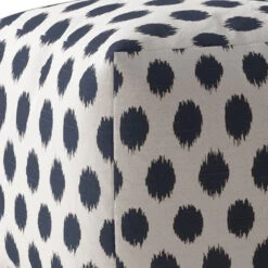 Homezia 17" White And Blue Canvas Polka Dots Pouf Ottoman -Olsberg shop ab2da03a9a8b482c9a55aac8d78b5ded
