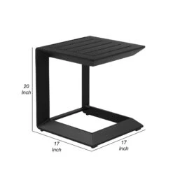 Kili 20 Inch Side End Table, Geometric Design, Jet Black Aluminum Frame-Benzara -Olsberg shop ab939dfe68524c5aa41dfd6a307f15e3