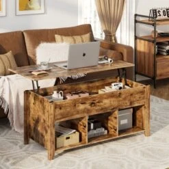 QuikFurn Rustic FarmHouse Tan Wooden Lift Top Coffee Table -Olsberg shop abb10038893542b4b5f8edd54b6430d9