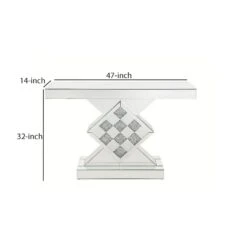 Console Table With Mirror Frame And Pedestal Base, Silver-Benzara 11 Console Table With Mirror Frame And Pedestal Base, Silver-Benzara -Olsberg shop ac2d586723c54d9f877a0c31565727bd