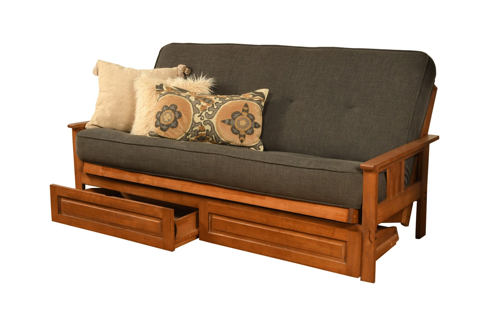 Monterey Futon With Storage Drawers In Barbados Finish With Linen Charcoal Mattress 3 Monterey Futon With Storage Drawers In Barbados Finish With Linen Charcoal Mattress