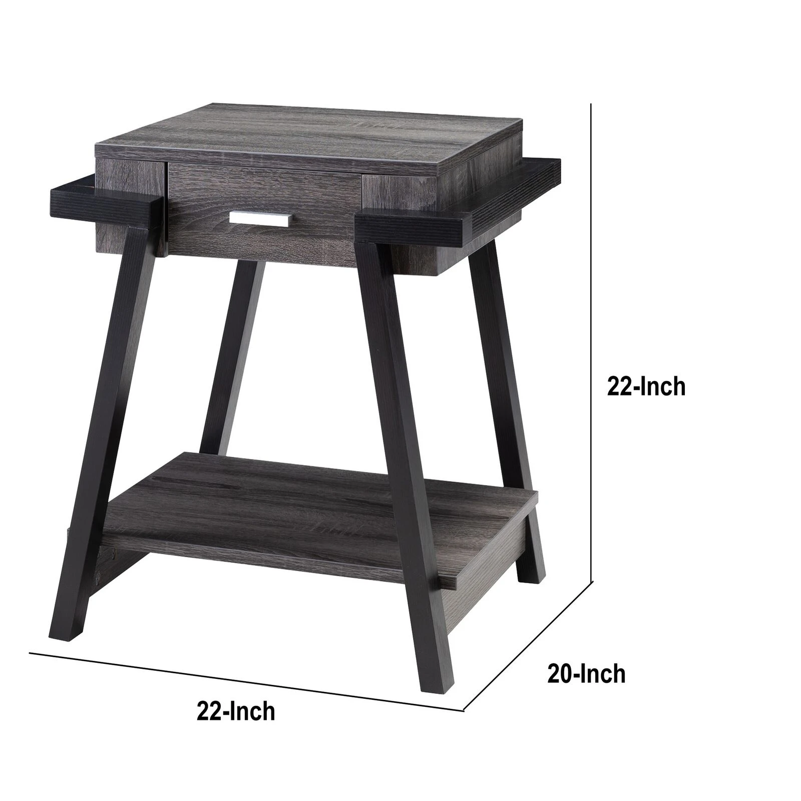 Wooden End Table With Angled Leg Support And 1 Drawer, Black And Gray- Benzara 7 Wooden End Table With Angled Leg Support And 1 Drawer, Black And Gray- Benzara - Image 5