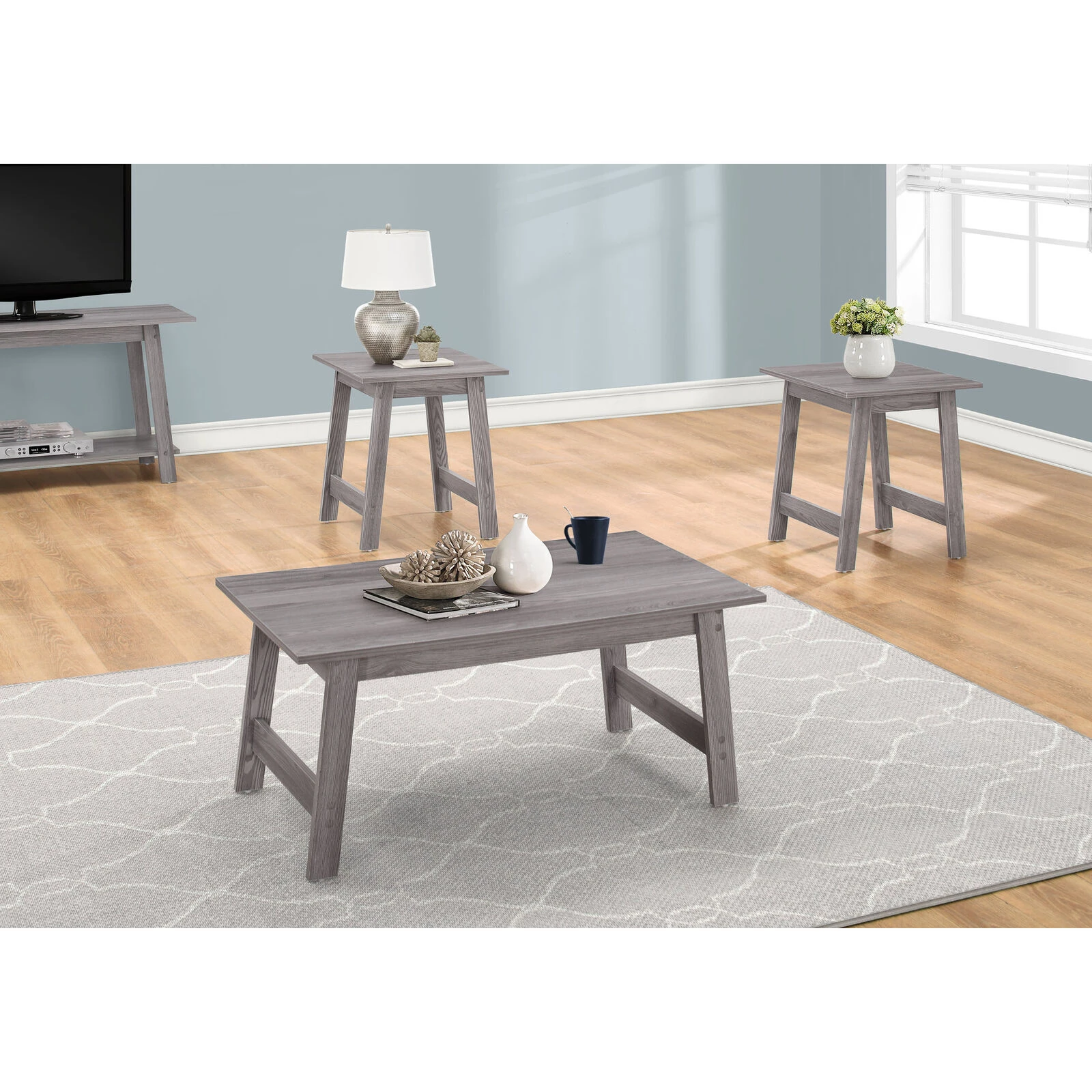 Monarch Specialties I 7932P Table Set, 3pcs Set, Coffee, End, Side, Accent, Living Room, Laminate, Grey, Transitional 4 Monarch Specialties I 7932P Table Set, 3pcs Set, Coffee, End, Side, Accent, Living Room, Laminate, Grey, Transitional - Image 2