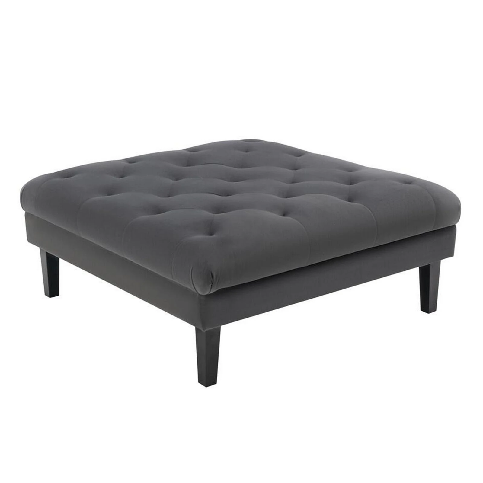 Aki 44 Inch Modern Wood Ottoman, Deep Button Tufted, Gray Velvet Fabric-Benzara 3 Aki 44 Inch Modern Wood Ottoman, Deep Button Tufted, Gray Velvet Fabric-Benzara