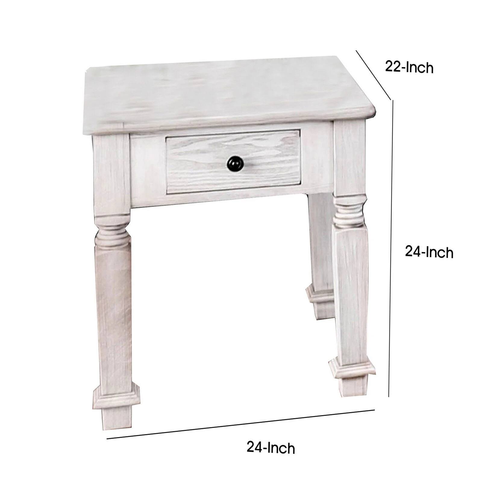 Transitional Style Wooden End Table With 1 Drawer Storage, White- Benzara 7 Transitional Style Wooden End Table With 1 Drawer Storage, White- Benzara - Image 5