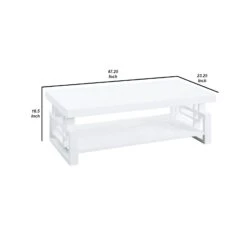Contemporary Wooden Coffee End Table With Designer Sides & Shelf, Glossy White-Benzara -Olsberg shop aeffc8e796394b3fa950e259b2713065