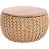 20" Beige Knitted Round Pouf Ottoman With Mango Wood Top 2 20" Beige Knitted Round Pouf Ottoman With Mango Wood Top -Olsberg shop b01c9203930b4e2388145658cf108d86