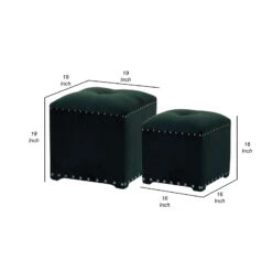 19, 16 Inch Square Ottoman, Luxurious Velvet Upholstery, Set Of 2, Dark Green-Benzara -Olsberg shop b13488e269854512b111eebedfe3f8e7