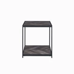 24 Inch Wood End Table, Classic, Herringbone, Square, Metal Frame, Gray-Benzara -Olsberg shop b49e9e69f6044180aa5e2f9ad7cc2349