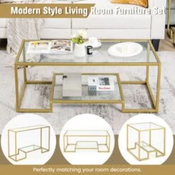 Modern 2-Tier Rectangular Coffee Table With Glass Table Top-Golden 8 Modern 2-Tier Rectangular Coffee Table With Glass Table Top-Golden -Olsberg shop b529a77c36e44bb78a7eee6cea05d5c5