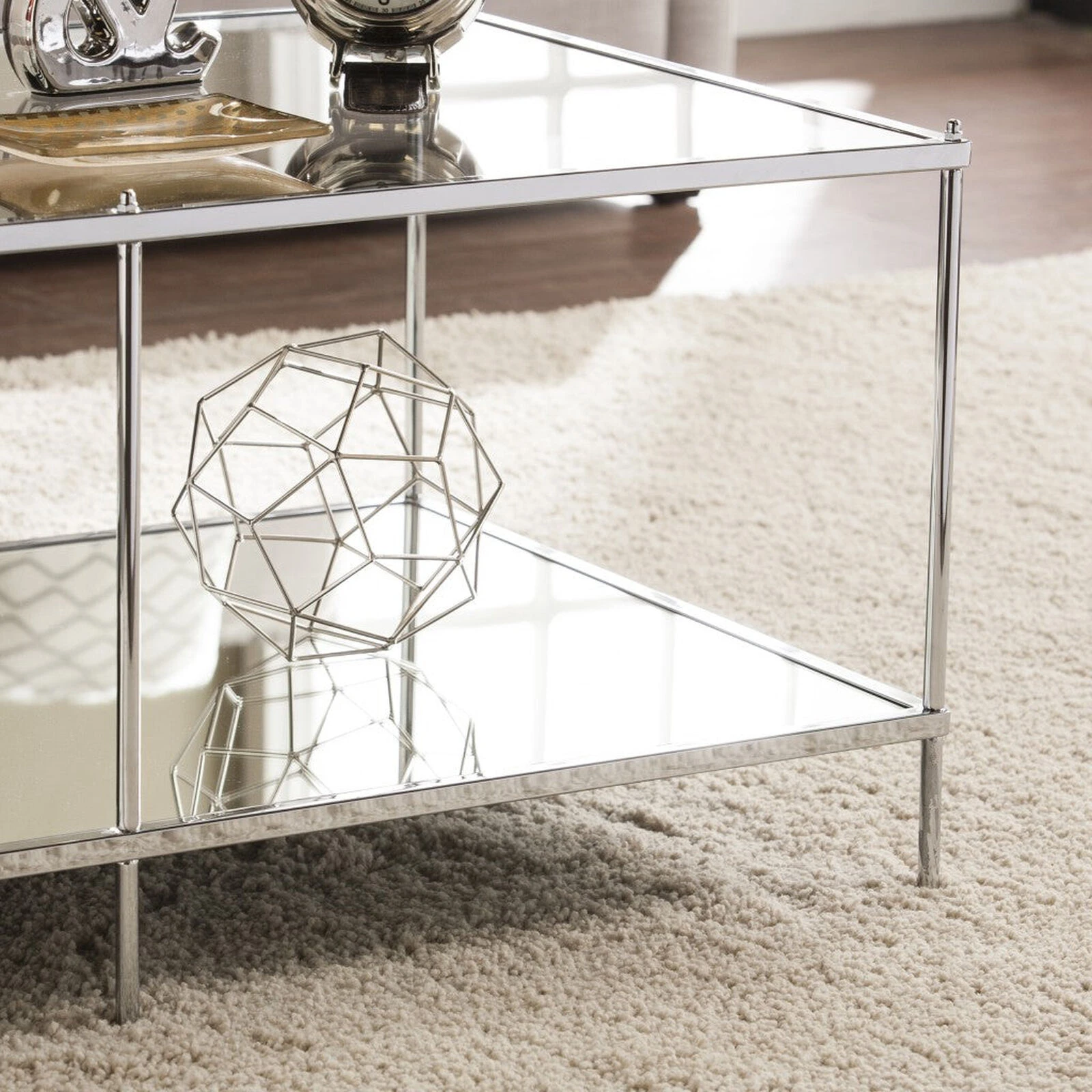 Homezia 42" Chrome Glass And Metal Rectangular Mirrored Coffee Table 5 Homezia 42" Chrome Glass And Metal Rectangular Mirrored Coffee Table - Image 3