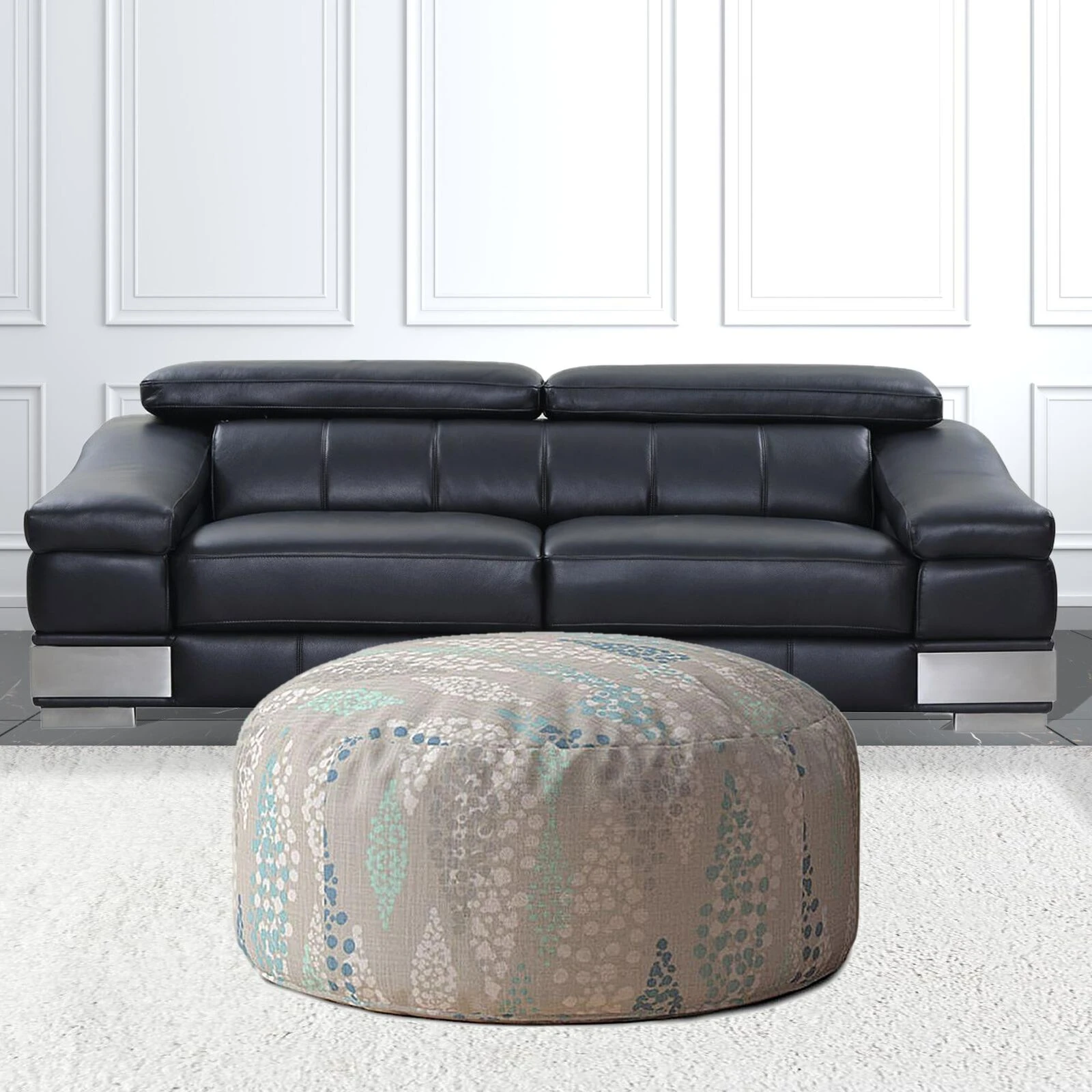 Homezia 24" Blue And Grey Canvas Round Polka Dots Pouf Ottoman 7 Homezia 24" Blue And Grey Canvas Round Polka Dots Pouf Ottoman - Image 5