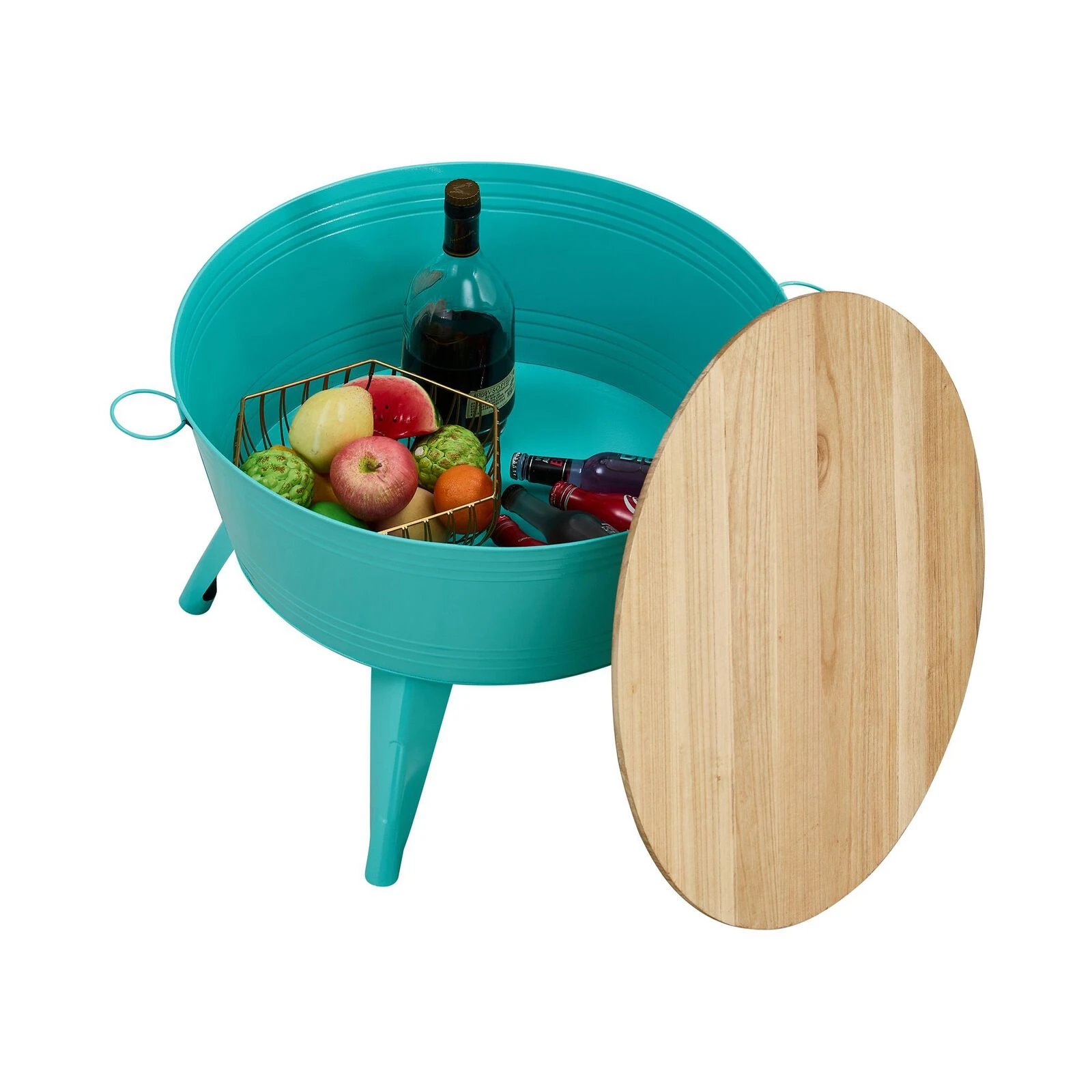 Farmhouse Rustic Cocktail Table Distressed Metal Accent Wood Top 5 Farmhouse Rustic Cocktail Table Distressed Metal Accent Wood Top - Image 3