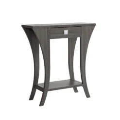 34 Inch Console Table With Drawer And Shelf, Curved Legs, Distressed Gray-Benzara