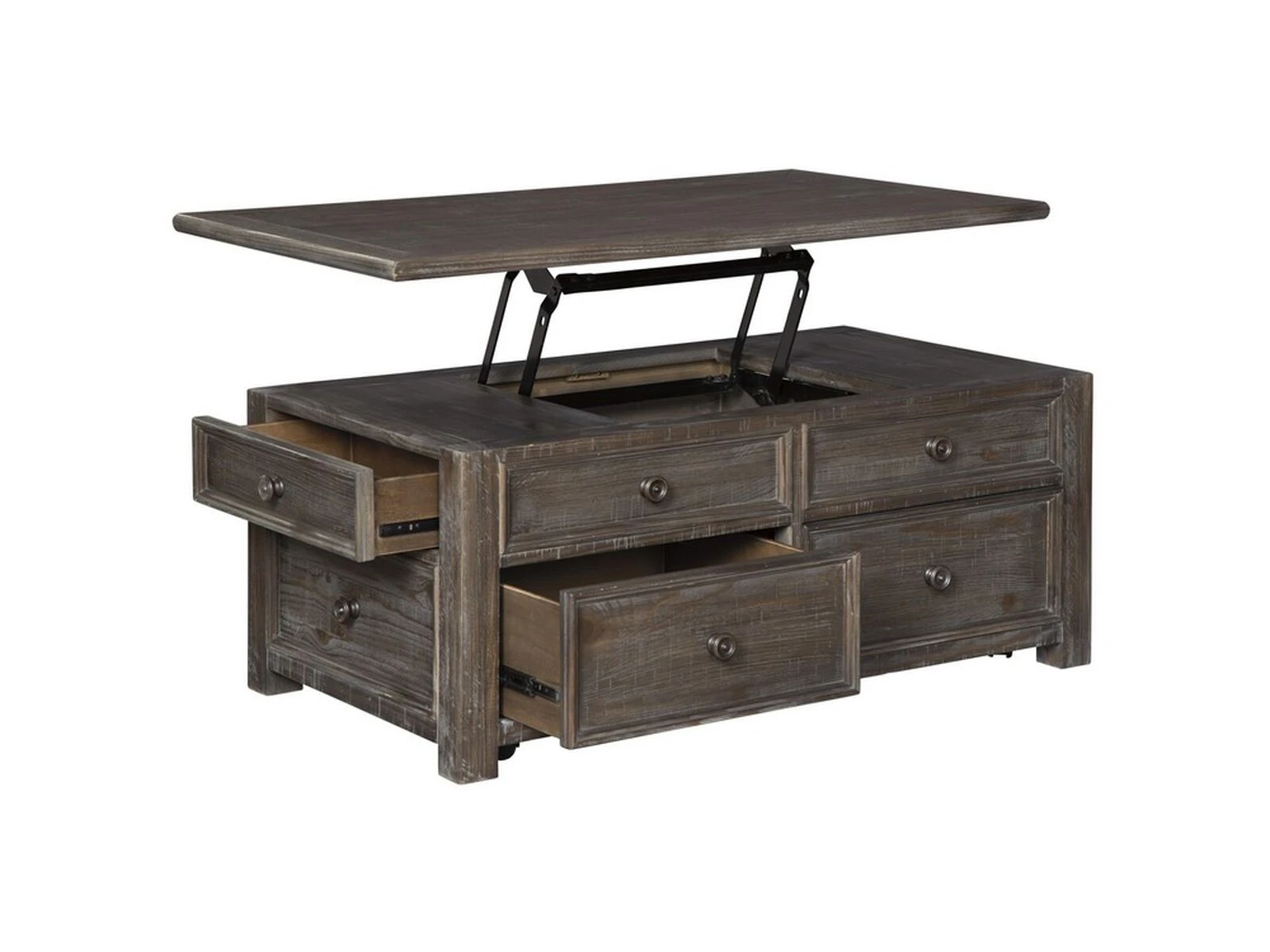 Rectangular Lift Top Wooden Cocktail Table With 4 Drawers, Rustic Brown- Benzara 4 Rectangular Lift Top Wooden Cocktail Table With 4 Drawers, Rustic Brown- Benzara - Image 2
